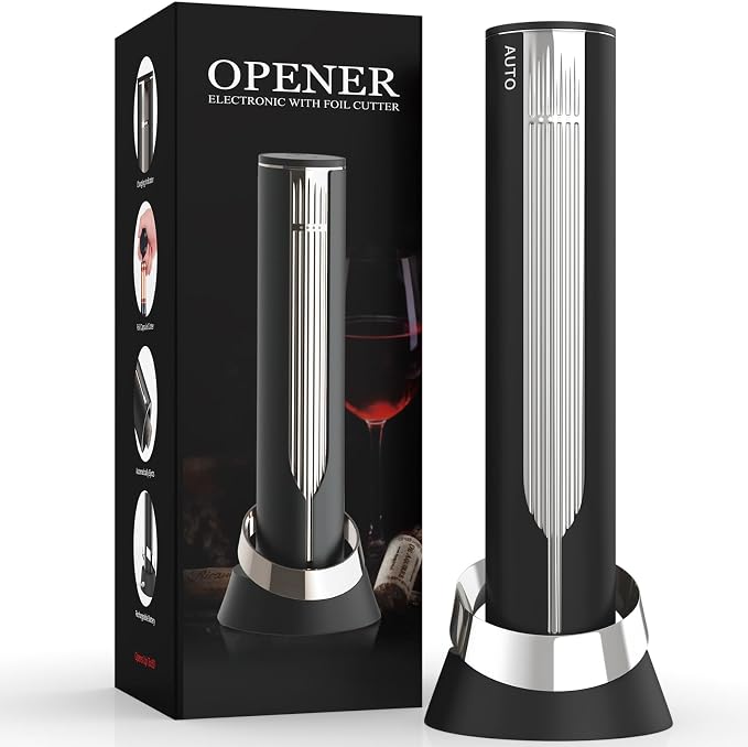 Newise Luxury Automatic Electric Wine Opener with Charging Base, Built-in Foil Cutter - Rechargeable Wine Bottle Opener | Gift for Wine Lovers