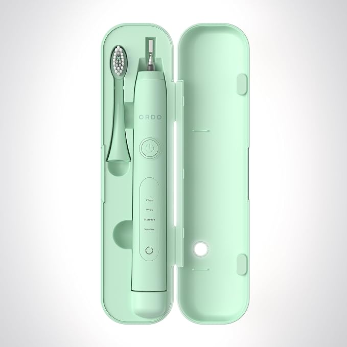 ORDO Sonic+ Electric Toothbrush with Case, Sonic Toothbrushes for Adults, Charging Travel Case, 4 Brushing Modes, Fast Rechargeable Battery, Silicone Polishing, USB Charger, Mint Green