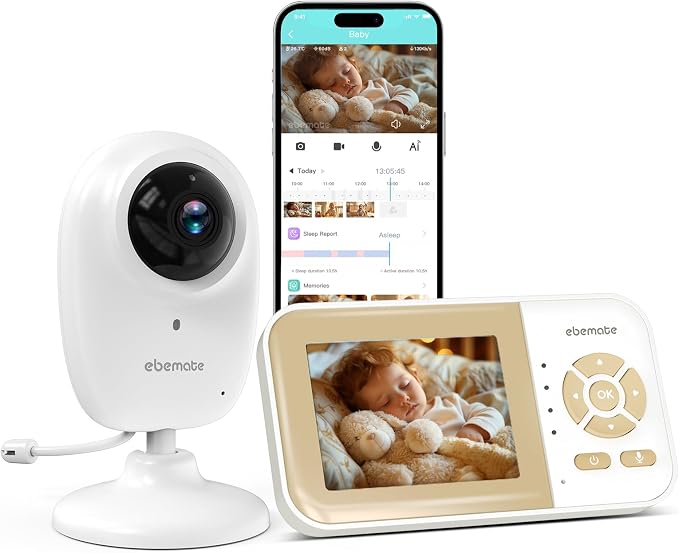 ebemate WiFi Video Baby Monitor with 2 Camera,2.8" Display with 1500Ft Long Range,WiFi On/Off,1080P No Glow Night Vision,2-Way Talk Baby Cam Monitoring