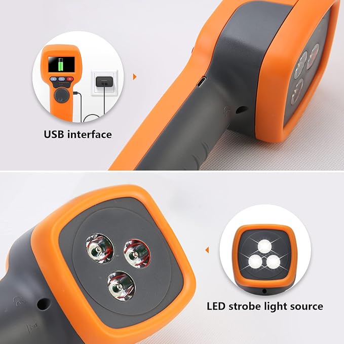 Digital LED Stroboscope Measuring 60-49999 RPM/Hz, Non-Contact Tachometer with 0.001% Accurate Estroboscopio Non-Contact Motor Engine Speed Analyzer for HVAC Motor Engine Speed Tester