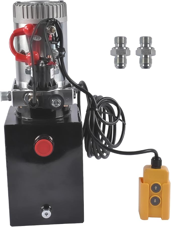 6 Quart Metal Reservoir, Single Acting, 12V DC Steel Hydraulic Pump Power Unit, 2 GPM Flow Rate, 3200 PSI Max Pressure, SAE #6 Ports for Dump Trailers, Car Lifts, DIY Hydraulic Systems