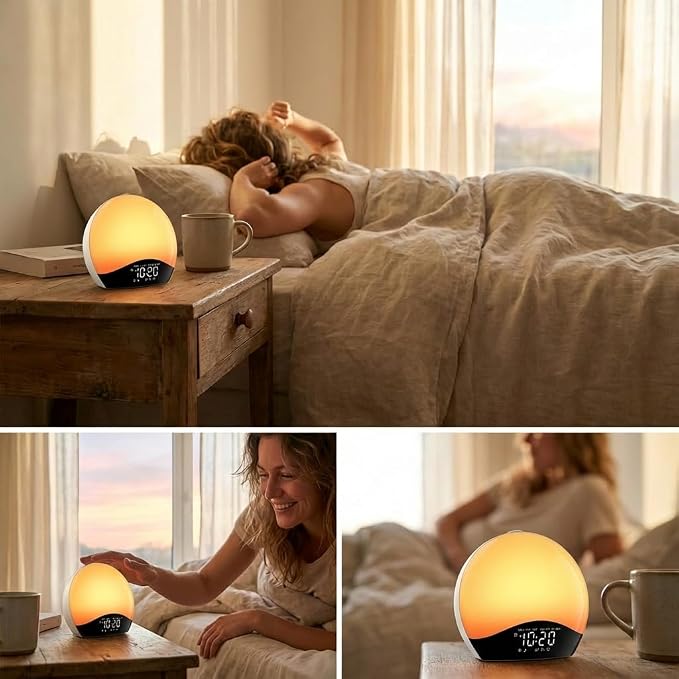 JALL Sunrise Alarm Clock for Bedrooms with White Noise Sound Machine, Wake Up Light Alarm Clocks for Heavy Sleepers & Kids, Dual Alarms, Nightlight, Sleep Timer, Bluetooth Speaker