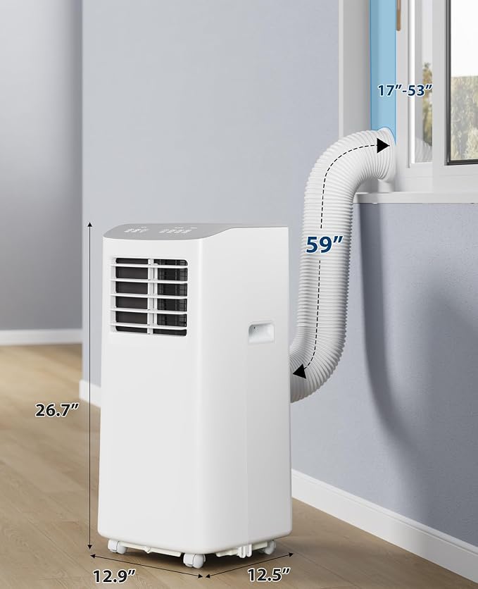 GarveeTech Portable Air Conditioner, 8,000 BTUs Room Air Conditioner for Home Office with Dehumidifier, Cooling, Fan 3 in-1, 24 Hour Timer, Drainage-Free Cooling, Cools Up to 350 Sq. Ft., White