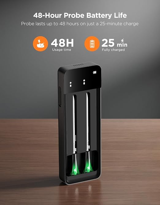GoveeLife Smart Wireless Meat Thermometer 2 Probes with Stable Bluetooth WiFi Transmission, Digital Oven Thermometer with Accuracy±1.8℉, IP68, Charge Magnetic Base, Alarm, for BBQ, Grill, Smoker