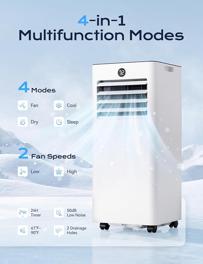 Tehanld 10,000 BTU Portable Air Conditioner, 4-in-1 AC Unit with Sleep, Cool, Dehumidifier & Fan, Cools up to 450 sq.ft, Remote Control, 24H Timer & Window Mount Kit, Bedroom