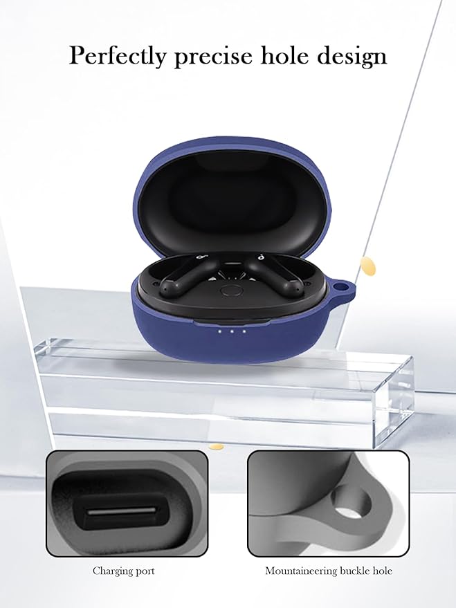 Case for Soundcore Anker Life P2 mini True Wireless Earbuds,Soft Protective,BOVUGAC Silicone Case Cover with Keychain & Cleaning Kit & Lanyard for Anker Life P2 mini-Blue