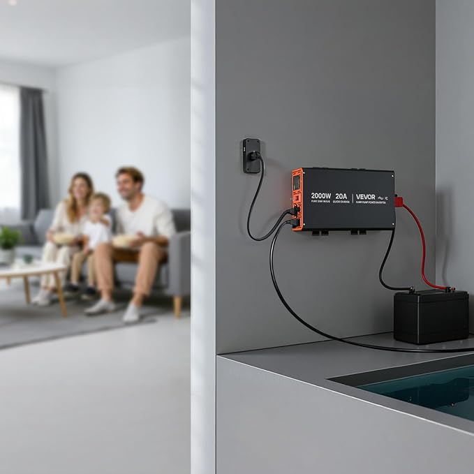 VEVOR 2000W Sump Pump Battery Backup System, LCD Display, Auto Switches to Battery Inverter Power for Sump Pump, Pure Sine Wave, for Basement Protection Emergency and Power Outage, Battery Not Include