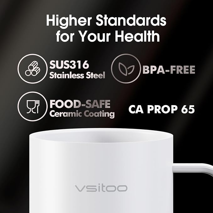 Vsitoo S3 Pro 16oz Smart Self Heating Coffee Mug, Heated Coffee Mug with AI Auto-Sensing Temperature Control, 120-150℉ Rechargeable Smart Mug Warmer, IPX7 Waterproof, Gift for Men Women, White