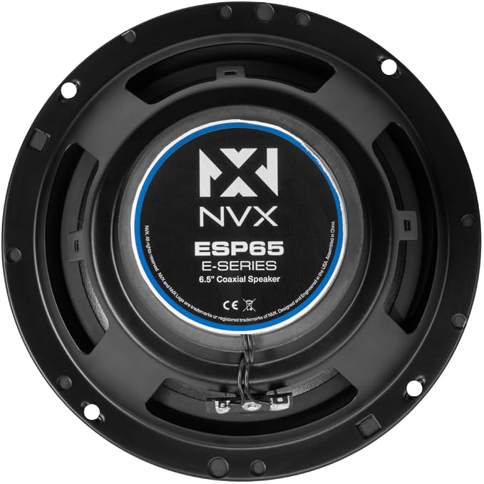 NVX® ESP65 6.5" E-Series 2-Way Coaxial Car Speakers, 360W Peak (120W RMS), 13mm PEI Dome Tweeters, Polypropylene Cone, Rubber Surround, 4 Ohm, Easy Installation for Cars/Trucks (Pair)