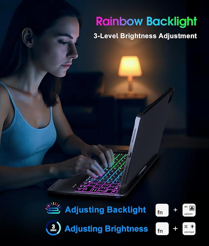 Baisla iPad 10th Generation Case with Keyboard 10.9" & iPad 11th (A16) & iPad Air 11 (M4/M3/M2), Multi Trackpad, 360 Swivel & Rainbow Backlit for iPad Air 5th/4th,iPad Pro 11 4th/3rd/2nd/1st - Black