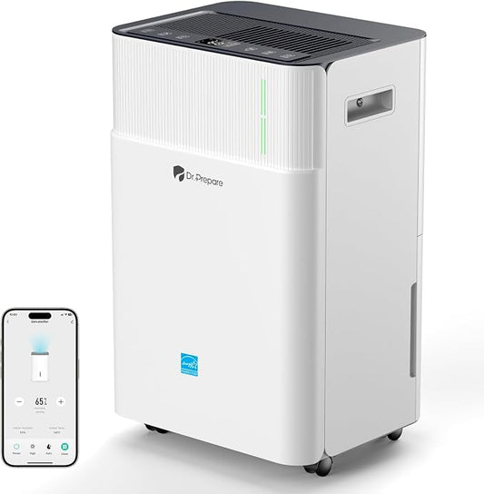 DR.PREPARE 3800 Sq.Ft Energy Star Dehumidifier, Max 65 Pints, Smart Dehumidifier with App/Wi-Fi for Basement, Bedroom with Drain Hose, Intelligent Humidity Control, Dry Clothes, Sleep Mode, 24H Timer