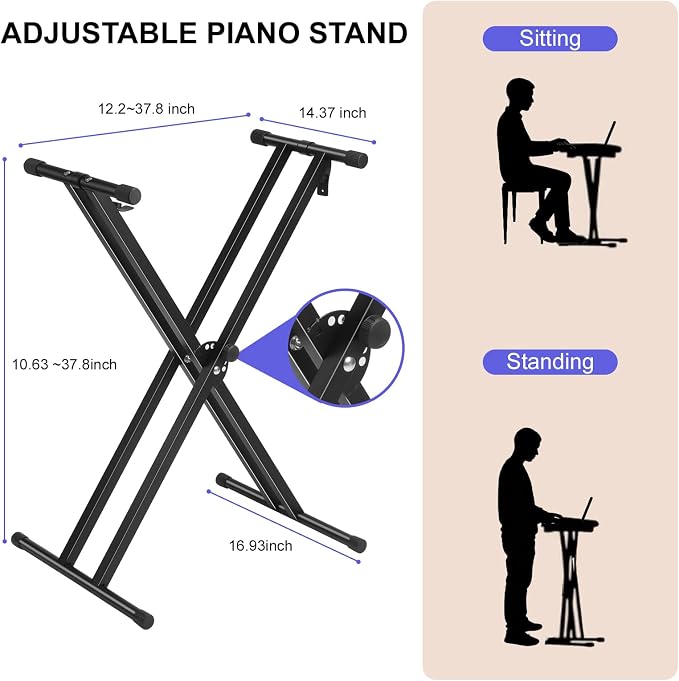Digital Piano Keyboard 88 key,Semi-Weighted Electric Piano,Full Size Acoustic Piano for Beginners with Pedal, USB-MIDI Compatibility (Apricot)