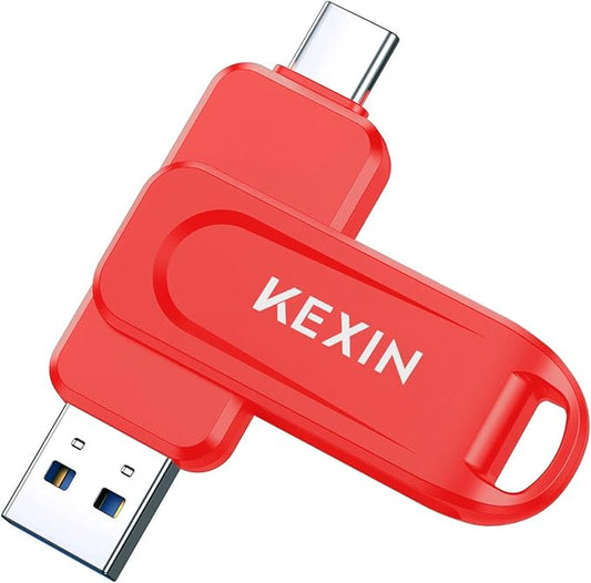 KEXIN USB C Flash Drive 512GB Thumb Drive 100MB/s Swivel Dual USB Drive 3.0 USB-A & Type-C Memory Stick for Smartphone Tablet iPhone 15/16 Car Game Console, 512GB Red