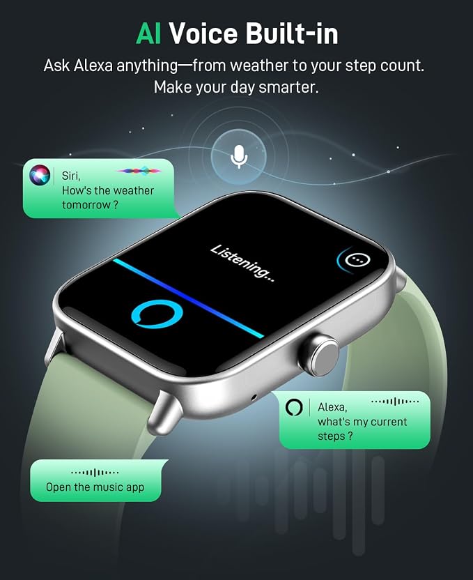 Hingso Smart Watch for Women Men, 1.85" Fitness Tracker for Android/iPhone | Bluetooth Call & Text Alert, Alexa Built-in, 24/7 Heart Rate/SpO2/Sleep/Cycles Monitor, 120+ Sports, IP68 Waterproof, 2 Bands