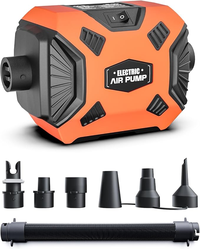 Electric Air Pump for Inflatables: Powerful AC 120V Air Mattress Pump with 5 Nozzles and Hose, Fast Inflation & Deflation for Gymnastics Track Mat, Pool Float, Raft