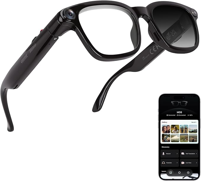 AI Smart Glasses with 8MP Camera, 4K Video Recording and Photo, Bluetooth 5.4 Audio Calls & Music, AI Voice Assistan, AI Recording, Real Time Translation - for Life, Work and Vlog