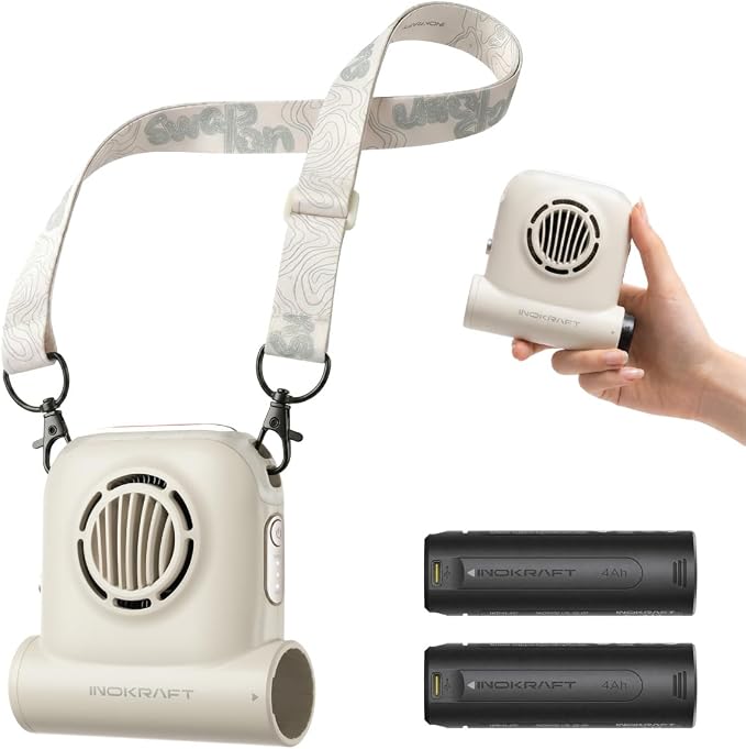 InoKraft Portable Rechargeable Fan for Hiking & Travel, Clip-On Waist Fan with 2 Swappable 4Ah Batteries, Extended Runtime for Long Trips, 49 ft/s Turbo Airflow