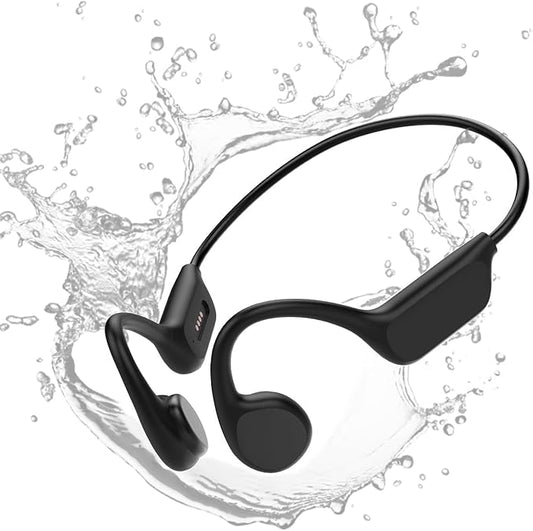 Bone Conduction Headphones Sports Headset Open-Ear Bluetooth 5.4 Wireless Swimming Earphones with Built-in Mic 32G Memory Magnetic Charging IPX8 Waterproof for Workout Running Cycling (Pure Black)