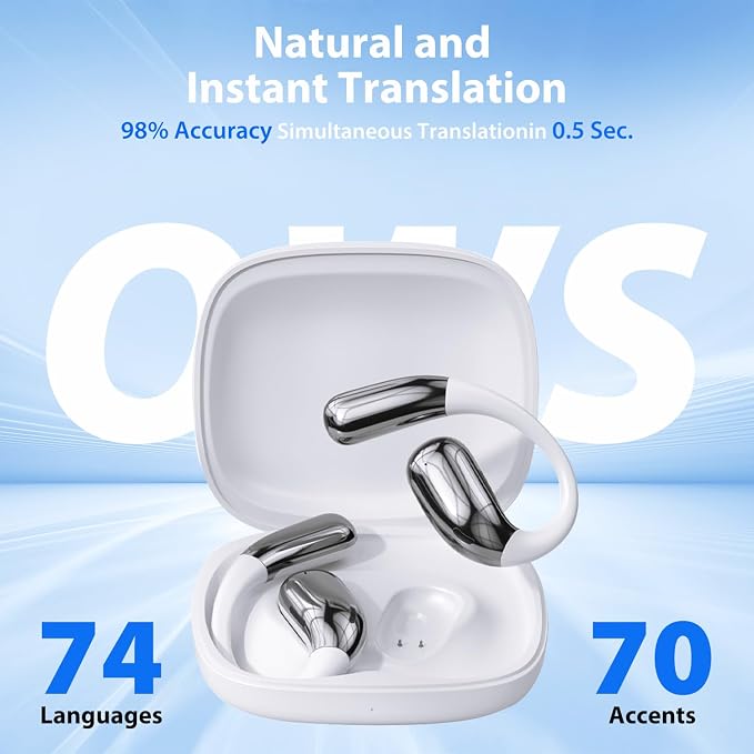 AI Language Translator Earbuds, Translation Earbuds Real Time, 3-in-1 Earbud Translator 144 Languages & Accents, Translation Headphones Fit iOS & Android for Travel Business Learning (A38 White)