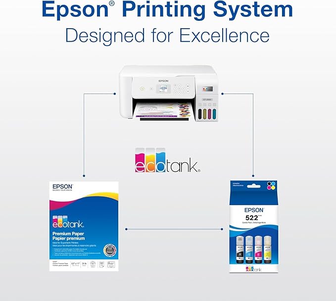 Epson 522 EcoTank Ink Ultra-high Capacity Bottle Black & Color Combo Pack (T522120-BCS) Works with ET-2720, 2800, 2803, 2840, 4700, 4800, 4810