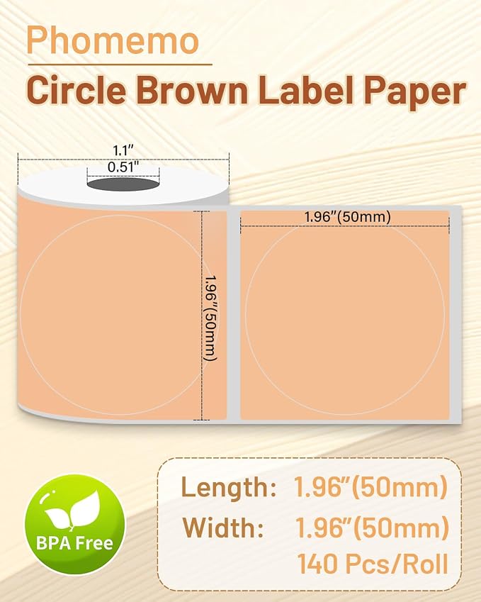 Phomemo M220 Label Maker & 1 Roll Brown Thermal Labels, 1.96" x 1.96"(50x50mm)