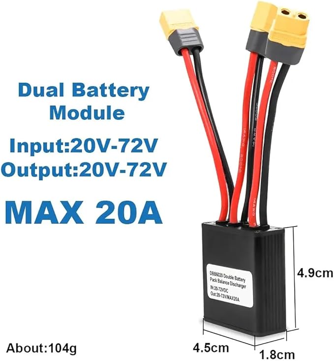 Electric Bike Dual Battery Discharge Converter 20A 24-72VDC Dual Battery Pack Switch Balancer Double Parallel Module with XT60 Plug for 250w 350w Motor