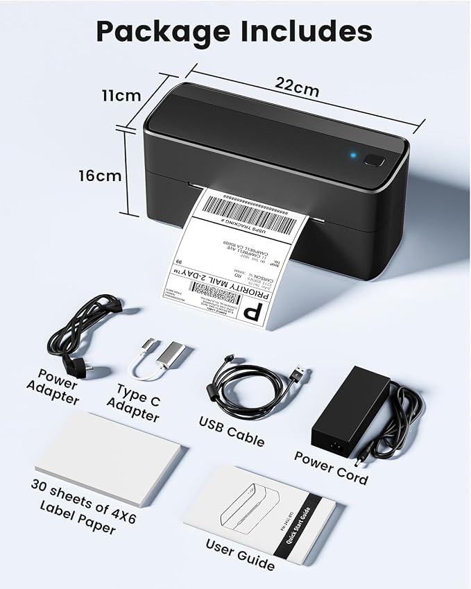 Phomemo Bluetooth Shipping Label Printer, 241BT 4X6 Wireless Thermal Label Printer for Small Business, Labels Printers for Shipping Package, Compatible with iPhone, Android, Amazon, Shopify, Black