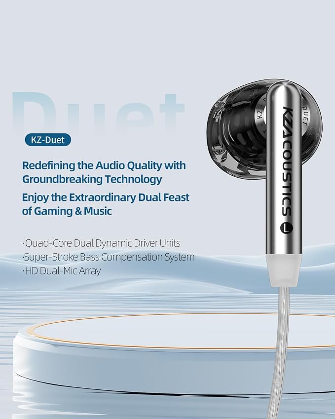 KZ Duet USB C Headphones, Wired Earbuds for Samsung S25 S24 S23 FE S22 S21 S20 A53 A54 Type C Noise Isolating Fit IEM Built-in DSP Sound Card with EQ for iPhone 17 16 Pro Pixel 9 Pro (Black, DSP)