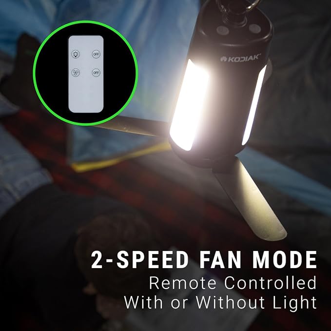 Kodiak Klymate Rechargeable Combination Fan Lantern | 2-in-1 LED Camping Tent Light & Multi-Speed Cooling Fan | Built-in USB Power Bank | Charging Cable Included