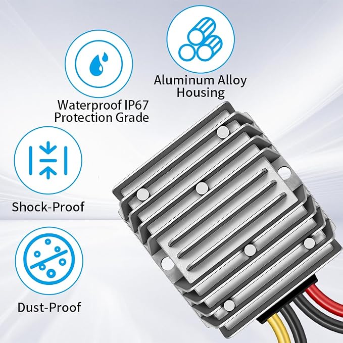 DC 36V/48V Step Down to 12V 20A 240W DC Converter Regulator Voltage Regulator, 12V Converter, IP67 Waterproof Power Supply Module Buck Transformer for Golf Cart Forklifts Car Truck Boat Vehicle