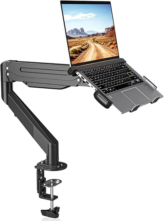 Suptek Laptop Desk Mount,Fully Adjustable Monitor and Laptop Mount Stand for 13-18 Inch Notebook and 17-35 inch Monitor Screen,Holds 24.25lbs with Vented Tray
