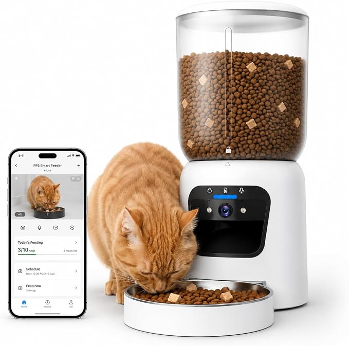 Automatic Cat Feeder with 2K Camera, Smart Pet Feeder with App Control for Cats & Small Dogs, 6L WiFi Automatic Dog Feeder with Night Vision, 2-Way Audio & Motion Alerts
