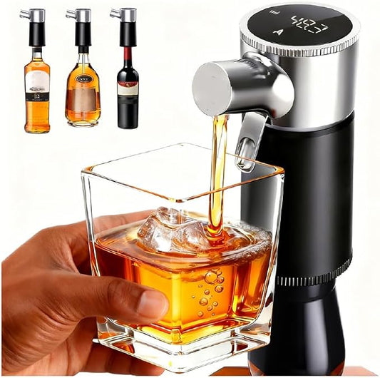Automatic Wine Decanter & Liquor Dispenser, Smart Aerator with 1–999ml Precision Pour, USB-C Charging, Bar Volume Tracking, Whiskey Pourer, Adaptors for 18–30mm Bottles, Gift, Party Bar Essential