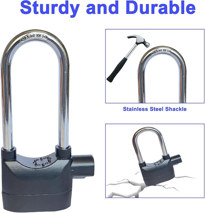 Long Cross-Beam Alarm Lock 110dba Universal Security Alarm Lock System Anti-Theft for Door Motor Bicycle Padlock with 3 Keys (2PCS)