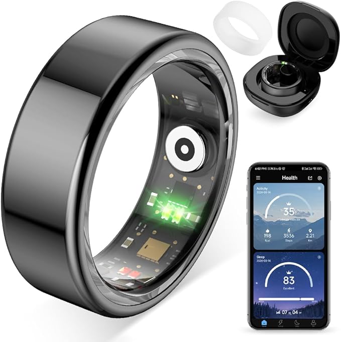 COLMI R02 Smart Ring, Smart Ring for Women and Men, No Subscription Fee, with a Charging Case, Supports Heart Rate, Blood Oxygen, Sleep Health Monitoring. (Black, 11#)