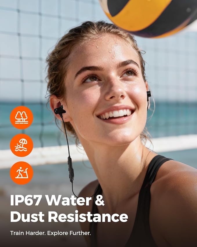 Truefree HD-100 Wireless Earbuds, Bluetooth 6.0 Neckband Headphones, Magnetic Wireless Earphones, 11mm Driver Spatial Audio, Multipoint Connection, 20 Hours of Battery Life, IP67 Waterproof for Sports