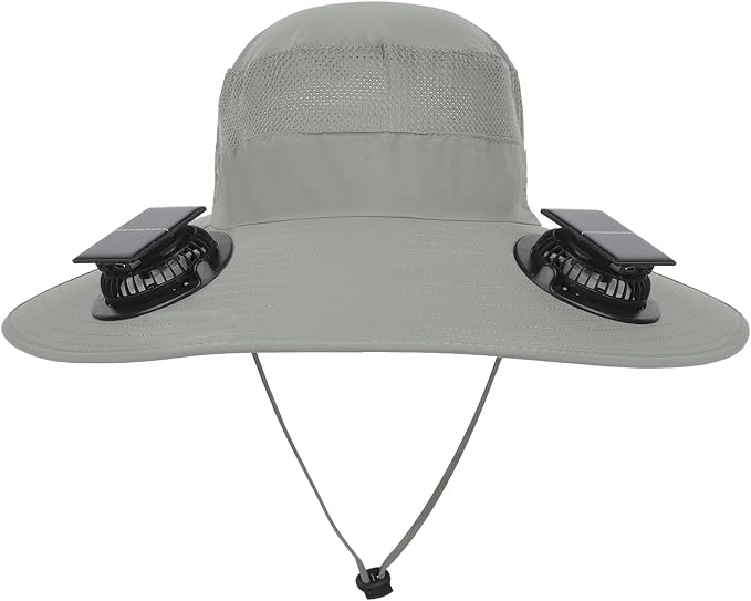 Solar Fan Hat 2 Fans, Outdoor Wide Brim Fishing Hat with Fan, Solar Cooling Bucket Fisherman Hats, Quick Dry Sun Cap with Fan