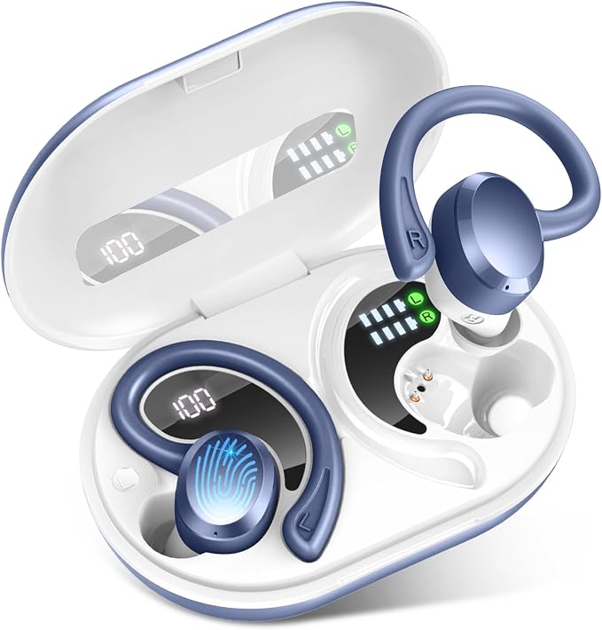 Wireless Earbuds Sport, 2025 Bluetooth 5.4 Headphones Bass Hi-Fi Stereo Over Ear Buds, 56Hrs Noise Cancelling Headset with Earhook, IP7 Waterproof Earphones Workout Running for Laptop Pad Android iOS