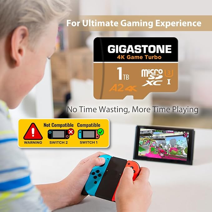 【for Switch 1 Only】 GIGASTONE 1TB Micro SD Card, 4K Game Turbo, up to 160/130 MB/s, Memory Card for Gaming Console, Action Camera, UHD Video UHS-I U3 A2 4K C10【5-Years Data Recovery】