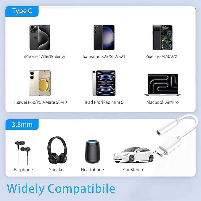10 Pack Usbc to 3.5mm Jack Audio Adapter,The Headphone Adapter to USB C Compatible with iPhone 17/16/15 Series,Samsung Galaxy S25,S24,S23 Ultra,Note 20,iPad Pro,MacBook,Pixel XL and More