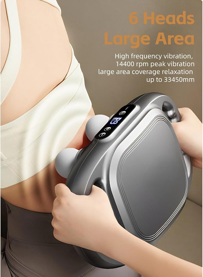 Yoidesu 6 Head Muscle Massager High Frequency Vibration Deep Tissue Massager 9 Modes 9 Levels Electric Body Massager with 2000mAh Battery for Home Gym Neck Hip and Thighs