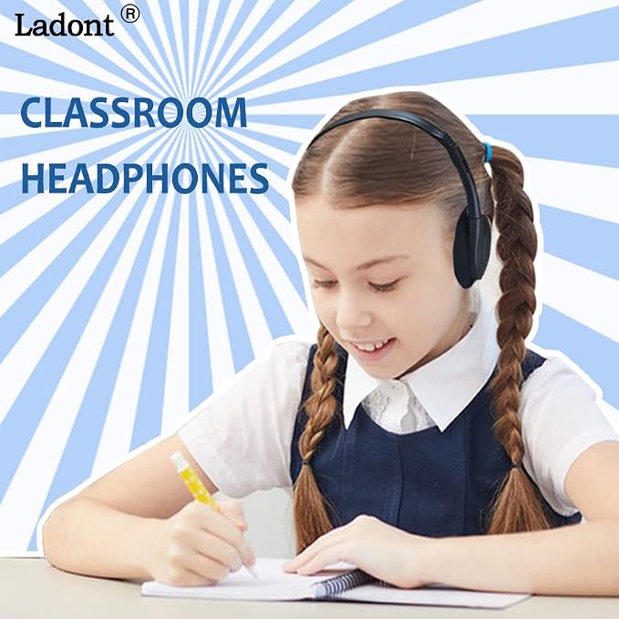 Bulk Classroom Headphones for Kids School 25 Pack, Wired On-Ear Headphones for Classroom Student,Clear Sound 3.5mm Jack for Online Learning(Black)