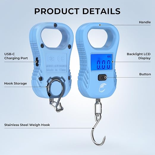 Calamus Lightweight 2pc Fishing Tool Kit – Fish Scale & Lip Gripper, Rechargeable Digital Scale with USB Cable, Lip Gripper with Soft Retractable and Detachable Measuring Tape, Fishing Gifts for Men
