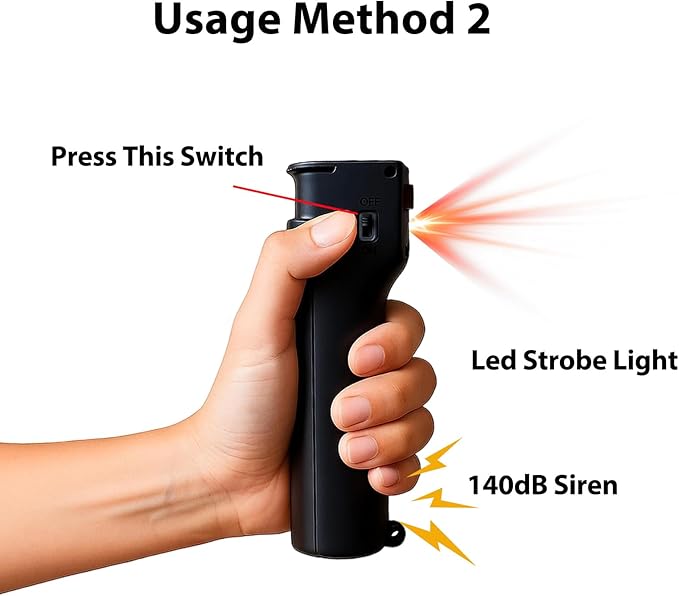 3-in-1 Pepper Spray Personal Alarm, 0.5oz 12ft UV Marking Dye Gel, 140dB Siren Red Strobe, Quick Accurate Aiming, Rechargeable Self Defense Safety Keychain, Refill Cartridge, Women Men College Student
