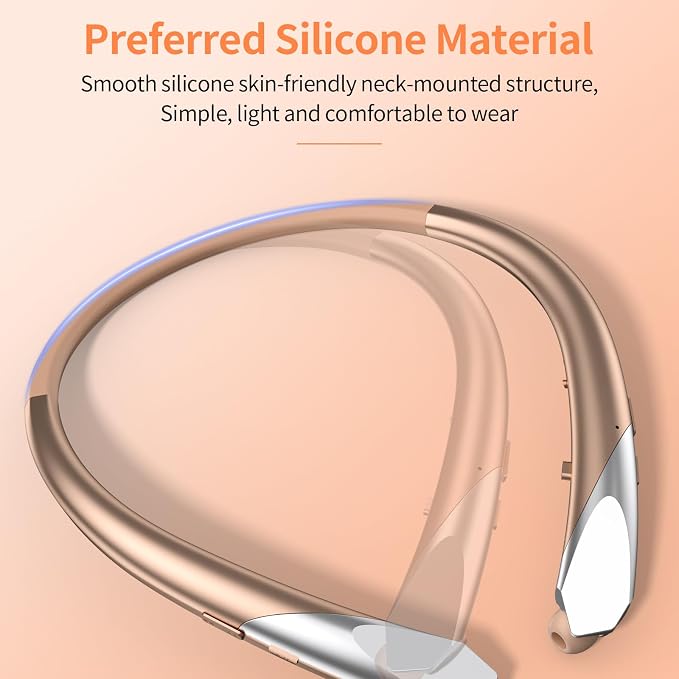 Bluetooth Headphones Retractable Neckband, Bluetooth Headset Wireless Earbuds with Microphone Vibration Call, Stereo Noise Cancelling Earphones (Rose)