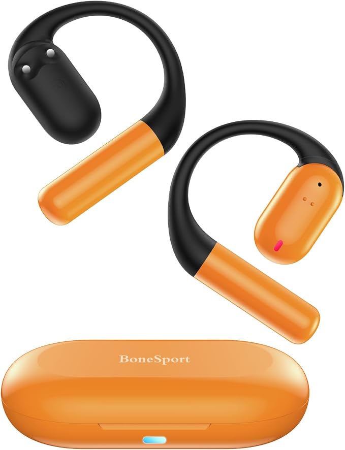 Bone Conduction Headphone Wireless Bluetooth 5.4, 0.8g Pillow Sleep Earbuds with HD Mic/Touch Control/Clear Calls, Open Ear Headphones with Earhook for Cycling Yoga Workouts(Orange)