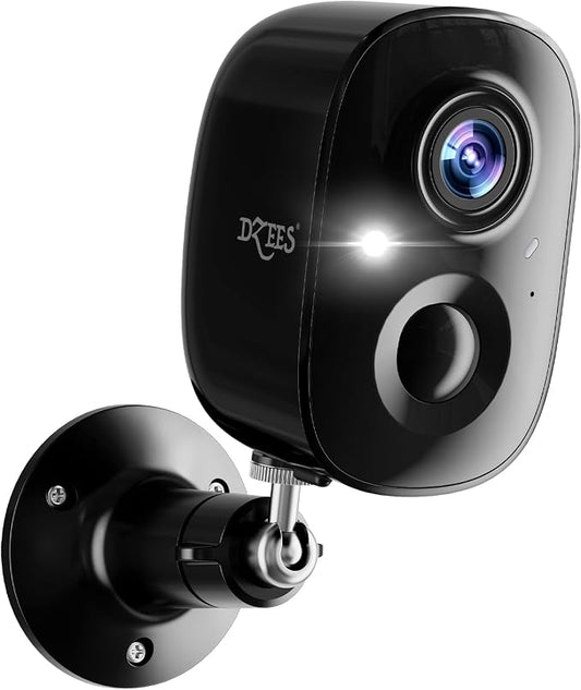 Dzees Security Camera Outdoor Wireless - Upgrade 2K 3MP Battery Powered WiFi Outdoor Camera Wireless, Spotlight, Siren, AI Dectection, Color Night Vision, IP66 Waterproof Cloud/SD-Black