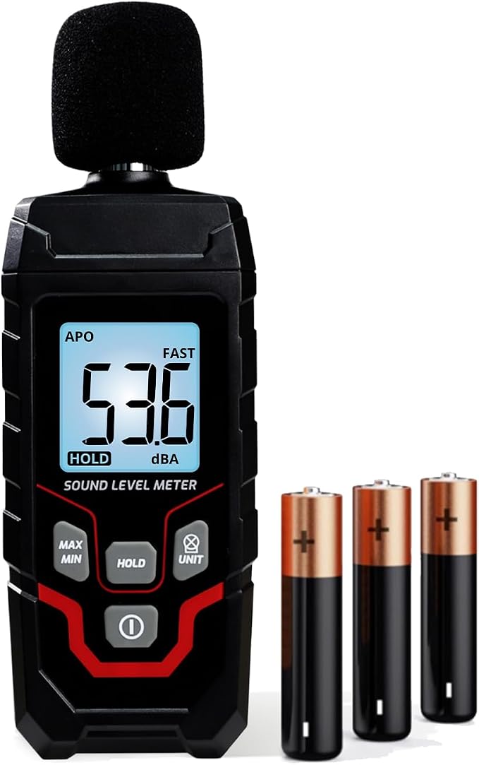 Decibel Meter Digital Sound Level Meter with Backlit LCD Screen, 30~130dB Sound Decibel Meter, SPL Meter with Fast&Slow, MAX/MIN/HOLD Mode, Portable Sound Meter for Home Theater Office Studio
