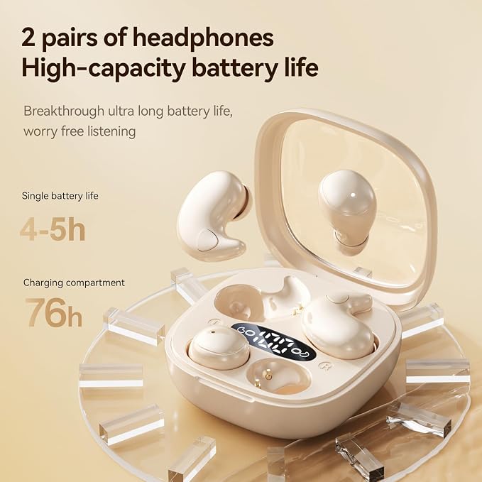 Invisible Mini Sleep Earbuds, 2-in-1 Flat & in-Ear Wireless Bluetooth for Side Sleepers and Small Ears, Ultra-Low Profile Discreet Sleeping Headphones with Noise Blocking, Portable Charging Case