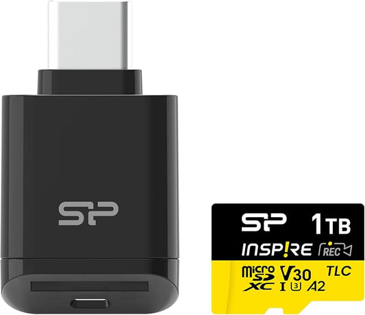 Silicon Power 1TB Inspire UHS-1 (U3) A2 TLC Micro SDXC Memory Card with USB Reader SP001TBSTXLA2VC2 NOT Compatible w/Switch 2